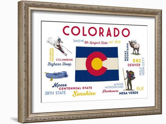 Colorado - Typography and Icons-Lantern Press-Framed Premium Giclee Print