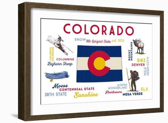 Colorado - Typography and Icons-Lantern Press-Framed Premium Giclee Print