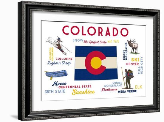 Colorado - Typography and Icons-Lantern Press-Framed Premium Giclee Print