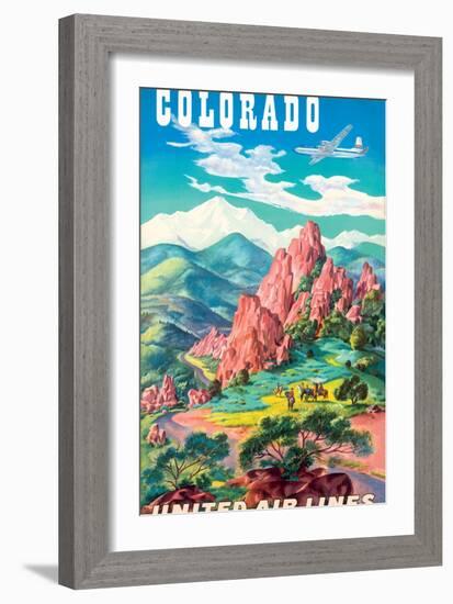 Colorado - United Air Lines, Vintage Airline Travel Poster, 1950s-Joseph Fehér-Framed Art Print