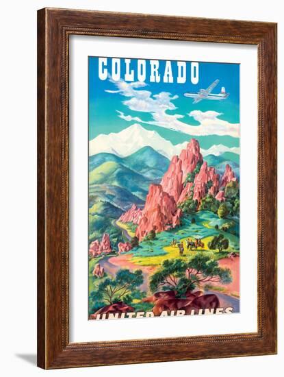 Colorado - United Air Lines, Vintage Airline Travel Poster, 1950s-Joseph Fehér-Framed Art Print