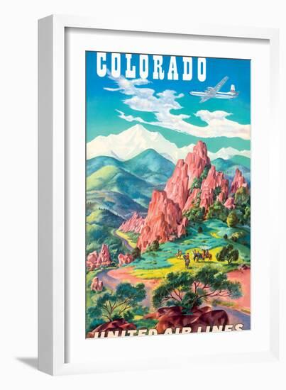 Colorado - United Air Lines, Vintage Airline Travel Poster, 1950s-Joseph Fehér-Framed Art Print