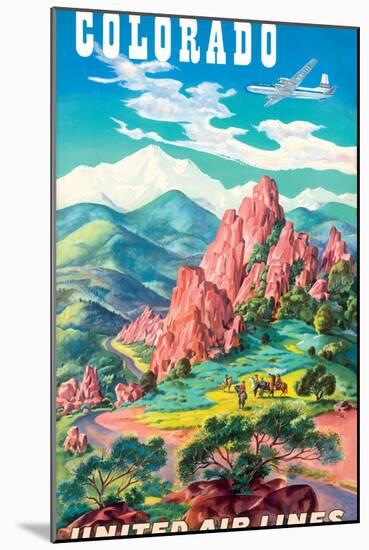 Colorado - United Air Lines, Vintage Airline Travel Poster, 1950s-Joseph Fehér-Mounted Art Print