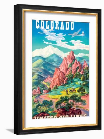 Colorado - United Air Lines, Vintage Airline Travel Poster, 1950s-Joseph Fehér-Framed Art Print