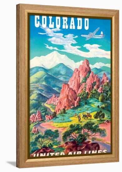 Colorado - United Air Lines, Vintage Airline Travel Poster, 1950s-Joseph Fehér-Framed Stretched Canvas