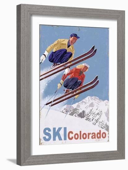 Colorado - Vintage Skiers - Lantern Press Artwork-Lantern Press-Framed Art Print