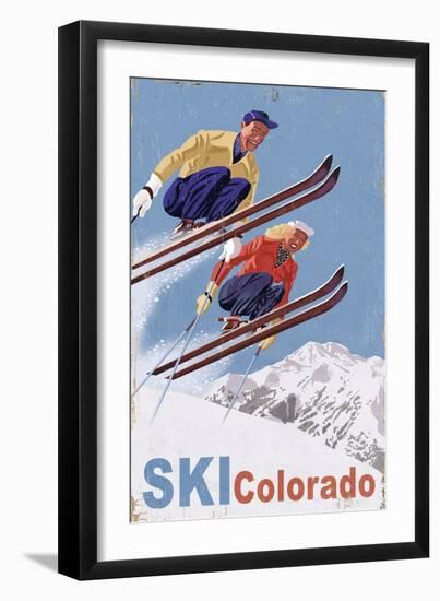 Colorado - Vintage Skiers - Lantern Press Artwork-Lantern Press-Framed Art Print