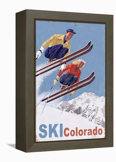 Colorado - Vintage Skiers - Lantern Press Artwork-Lantern Press-Framed Stretched Canvas
