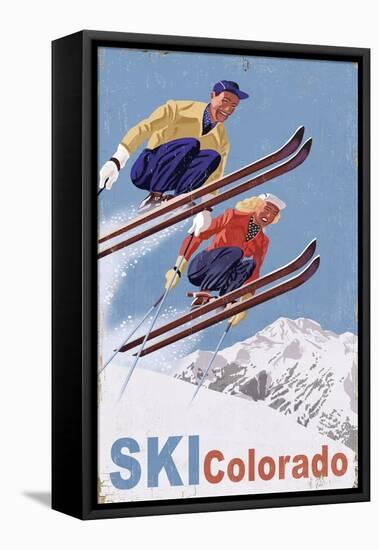 Colorado - Vintage Skiers - Lantern Press Artwork-Lantern Press-Framed Stretched Canvas