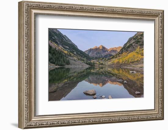 Colorado, White River National Forest, Maroon Bells with Autumn Color at First Light-Rob Tilley-Framed Photographic Print