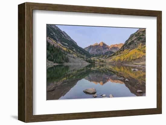 Colorado, White River National Forest, Maroon Bells with Autumn Color at First Light-Rob Tilley-Framed Photographic Print