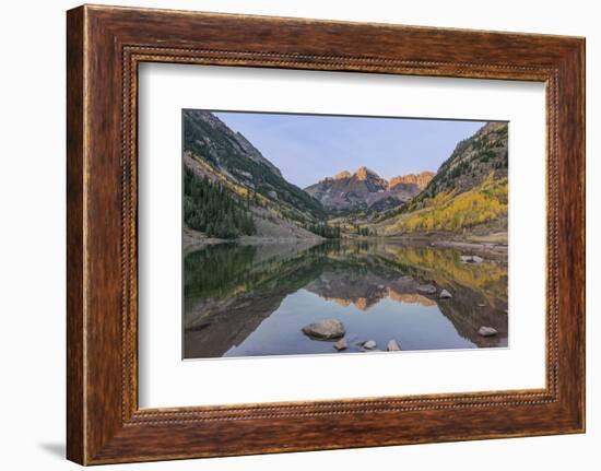 Colorado, White River National Forest, Maroon Bells with Autumn Color at First Light-Rob Tilley-Framed Photographic Print