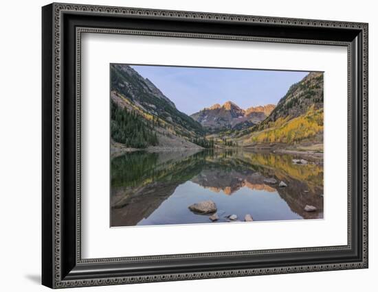 Colorado, White River National Forest, Maroon Bells with Autumn Color at First Light-Rob Tilley-Framed Photographic Print