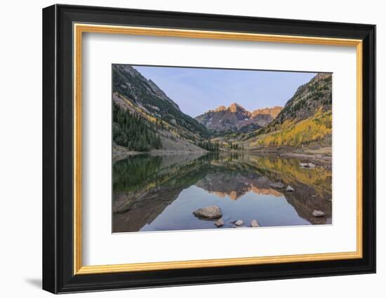 Colorado, White River National Forest, Maroon Bells with Autumn Color at First Light-Rob Tilley-Framed Photographic Print