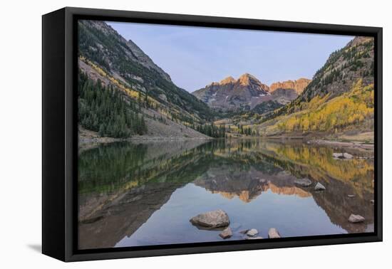 Colorado, White River National Forest, Maroon Bells with Autumn Color at First Light-Rob Tilley-Framed Premier Image Canvas