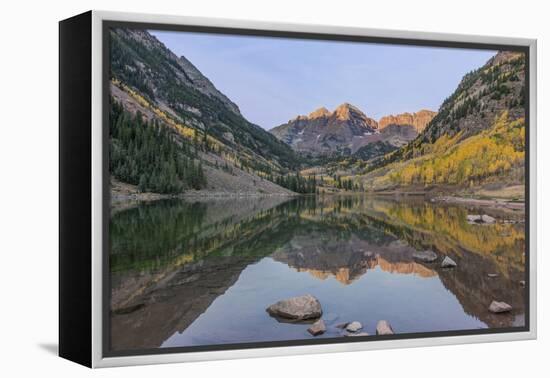 Colorado, White River National Forest, Maroon Bells with Autumn Color at First Light-Rob Tilley-Framed Premier Image Canvas