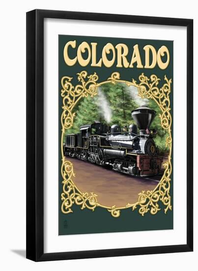 Colordao - Railroad Locomotive-Lantern Press-Framed Art Print