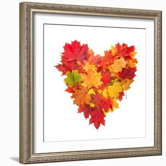 Colored Autumn Leaves In Heart Shape Isolated On White Background-Jag_cz-Framed Art Print