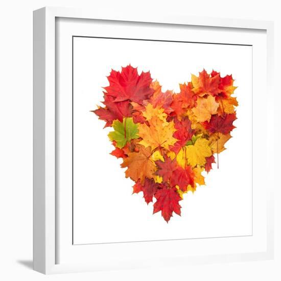 Colored Autumn Leaves In Heart Shape Isolated On White Background-Jag_cz-Framed Art Print