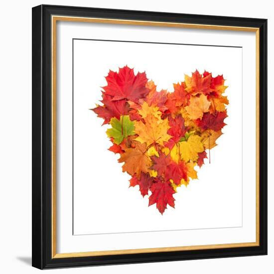 Colored Autumn Leaves In Heart Shape Isolated On White Background-Jag_cz-Framed Art Print