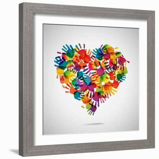 Colored Heart From Hand Print Icons-strejman-Framed Premium Giclee Print