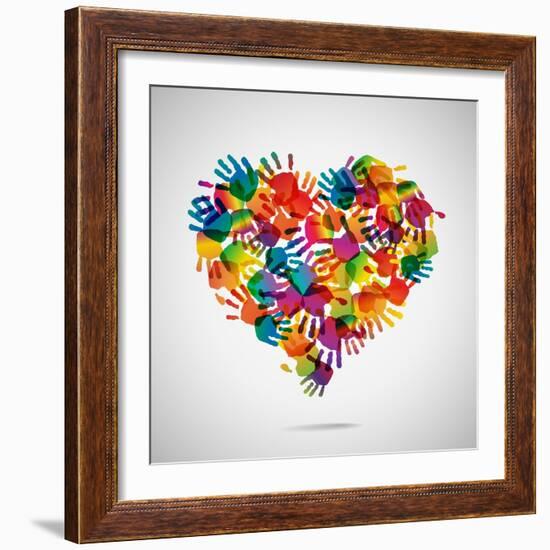 Colored Heart From Hand Print Icons-strejman-Framed Premium Giclee Print