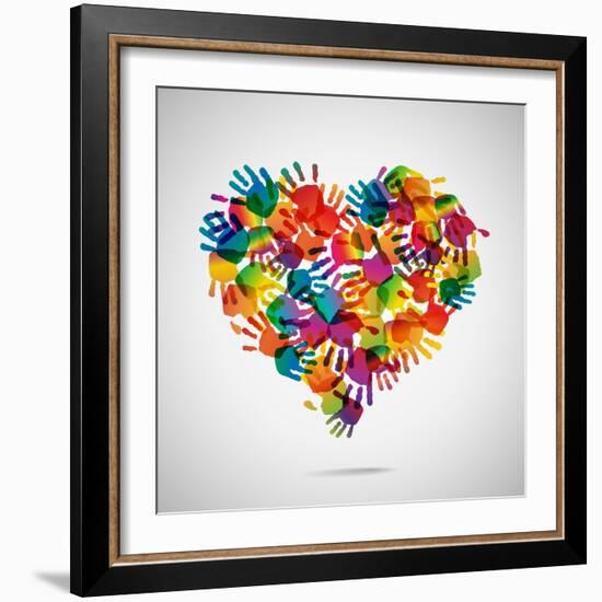 Colored Heart From Hand Print Icons-strejman-Framed Premium Giclee Print