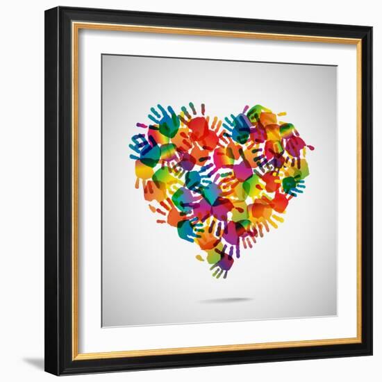Colored Heart From Hand Print Icons-strejman-Framed Premium Giclee Print