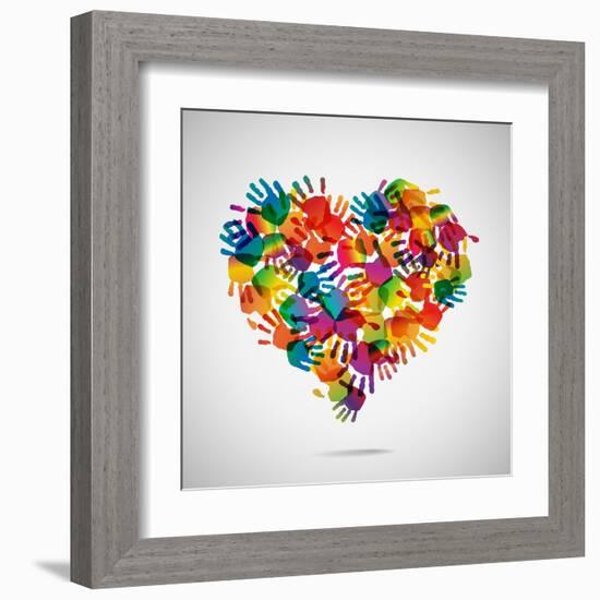 Colored Heart From Hand Print Icons-strejman-Framed Art Print