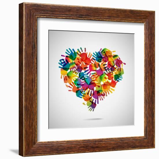 Colored Heart From Hand Print Icons-strejman-Framed Art Print