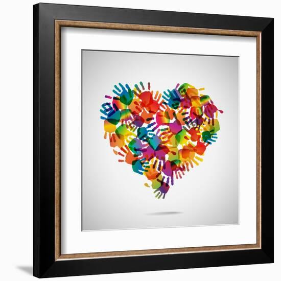 Colored Heart From Hand Print Icons-strejman-Framed Art Print