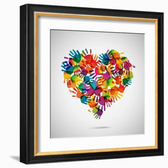 Colored Heart From Hand Print Icons-strejman-Framed Art Print