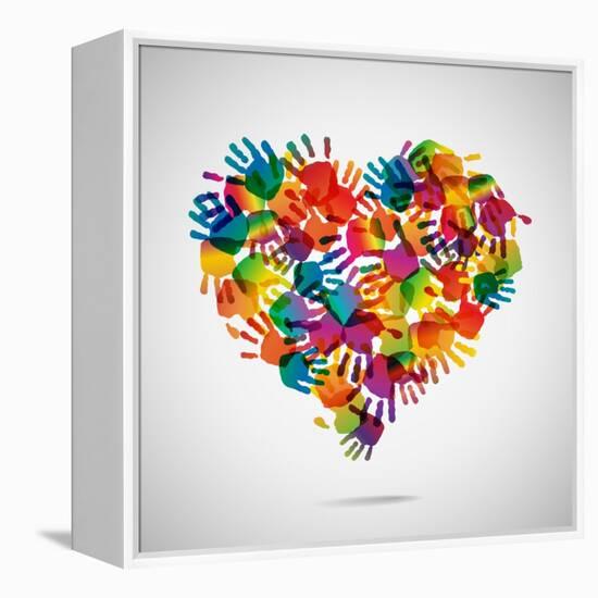 Colored Heart From Hand Print Icons-strejman-Framed Stretched Canvas