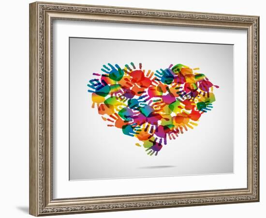 Colored Heart From Hand Print Icons-strejman-Framed Art Print