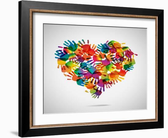 Colored Heart From Hand Print Icons-strejman-Framed Art Print