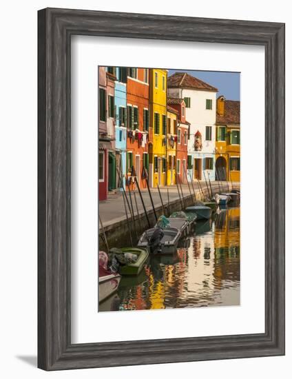 Colored House Facades Along a Canal, Burano Island, Venice, Veneto, Italy-Guy Thouvenin-Framed Photographic Print