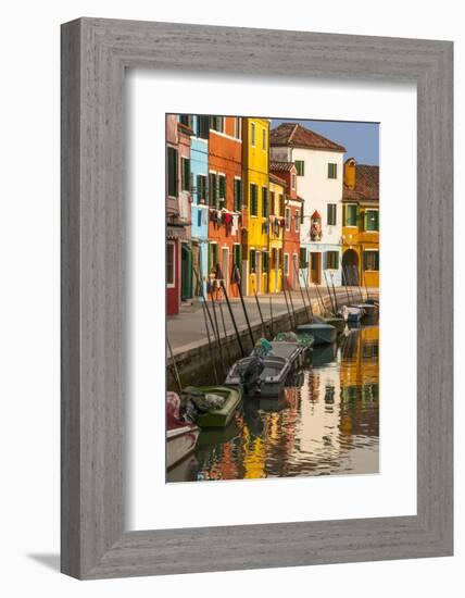 Colored House Facades Along a Canal, Burano Island, Venice, Veneto, Italy-Guy Thouvenin-Framed Photographic Print