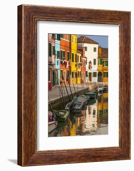 Colored House Facades Along a Canal, Burano Island, Venice, Veneto, Italy-Guy Thouvenin-Framed Photographic Print