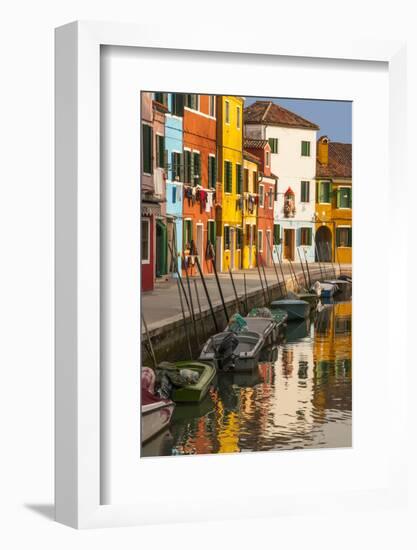 Colored House Facades Along a Canal, Burano Island, Venice, Veneto, Italy-Guy Thouvenin-Framed Photographic Print