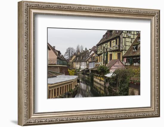 Colored houses reflected in river Lauch at Christmas time, Petite Venise, Colmar, Haut-Rhin departm-Roberto Moiola-Framed Photographic Print