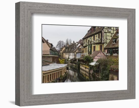 Colored houses reflected in river Lauch at Christmas time, Petite Venise, Colmar, Haut-Rhin departm-Roberto Moiola-Framed Photographic Print