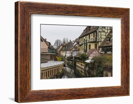 Colored houses reflected in river Lauch at Christmas time, Petite Venise, Colmar, Haut-Rhin departm-Roberto Moiola-Framed Photographic Print