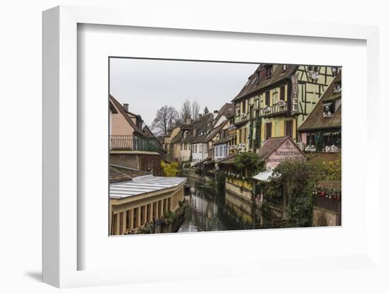 Colored houses reflected in river Lauch at Christmas time, Petite Venise, Colmar, Haut-Rhin departm-Roberto Moiola-Framed Photographic Print