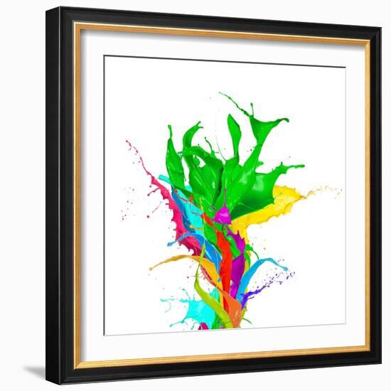 Colored Paint Splashes Bouquet Isolated On White Background-Jag_cz-Framed Art Print