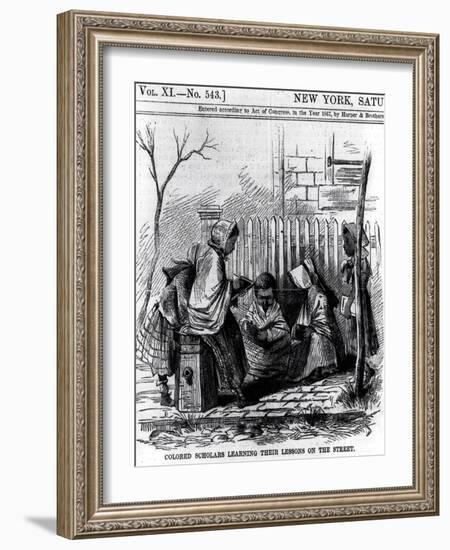 Colored Scholars Learning Their Lessons on the Street, from "Harper's Weekly," 1867-null-Framed Giclee Print