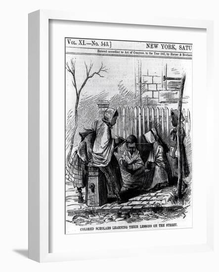 Colored Scholars Learning Their Lessons on the Street, from "Harper's Weekly," 1867-null-Framed Giclee Print