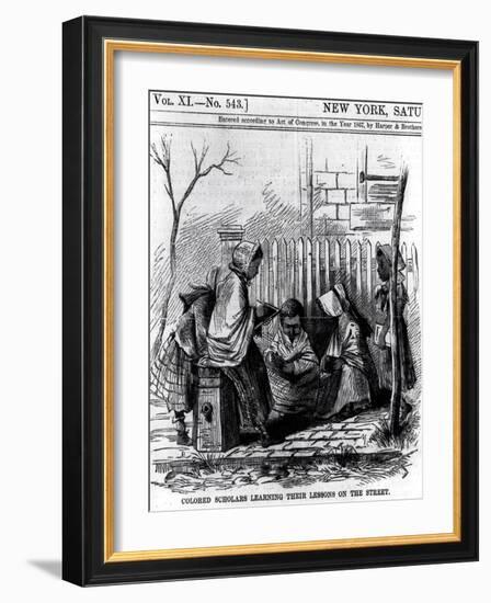 Colored Scholars Learning Their Lessons on the Street, from "Harper's Weekly," 1867-null-Framed Giclee Print