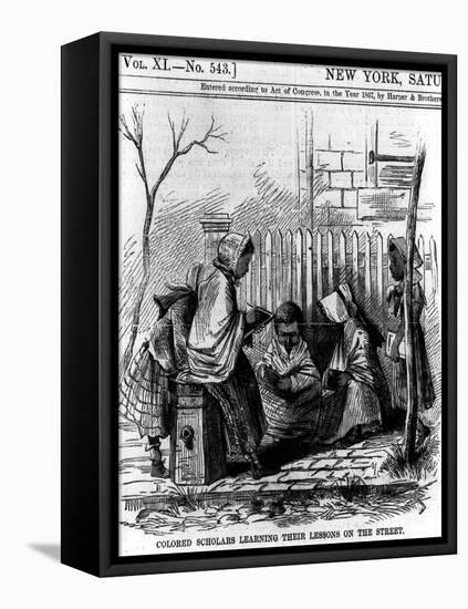Colored Scholars Learning Their Lessons on the Street, from "Harper's Weekly," 1867-null-Framed Premier Image Canvas