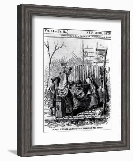 Colored Scholars Learning Their Lessons on the Street, from "Harper's Weekly," 1867-null-Framed Giclee Print