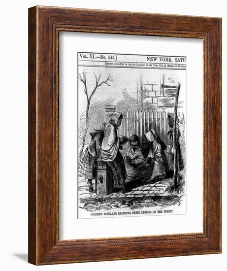 Colored Scholars Learning Their Lessons on the Street, from "Harper's Weekly," 1867-null-Framed Giclee Print